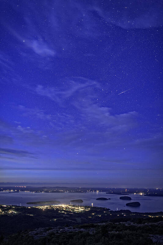 Bar Harbor Poster featuring the photograph Shooting Star Over Bar Harbor by Rick Berk