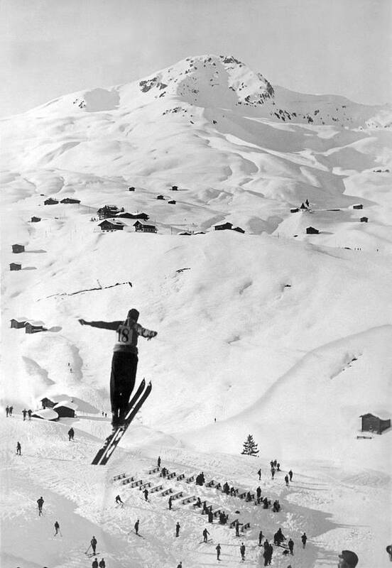 1937 Poster featuring the photograph Skier Leaping Over A Valley by Underwood Archives
