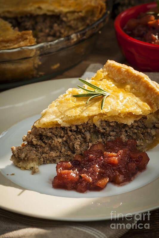 Meat Poster featuring the photograph Slice of Tourtiere meat pie close up by Elena Elisseeva