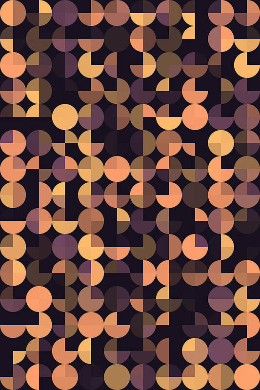 Abstract; Spotted; Design; Clip Art; Digitally Generated Image; Pattern; Background; Vector; No People; Illustration And Painting; Simplicity; Color Image; Computer Graphic; Circle; Round; Geometric; Geometric Shape; Decoration; Wallpaper Pattern; Shape; Geometric Pattern; Dark; Warm; Retro; Vintage; Violet; Orange; Brown; Vertical; Pie; Black Background Poster featuring the digital art Soul Geometric Circle Pie Vertical Pattern by Frank Ramspott
