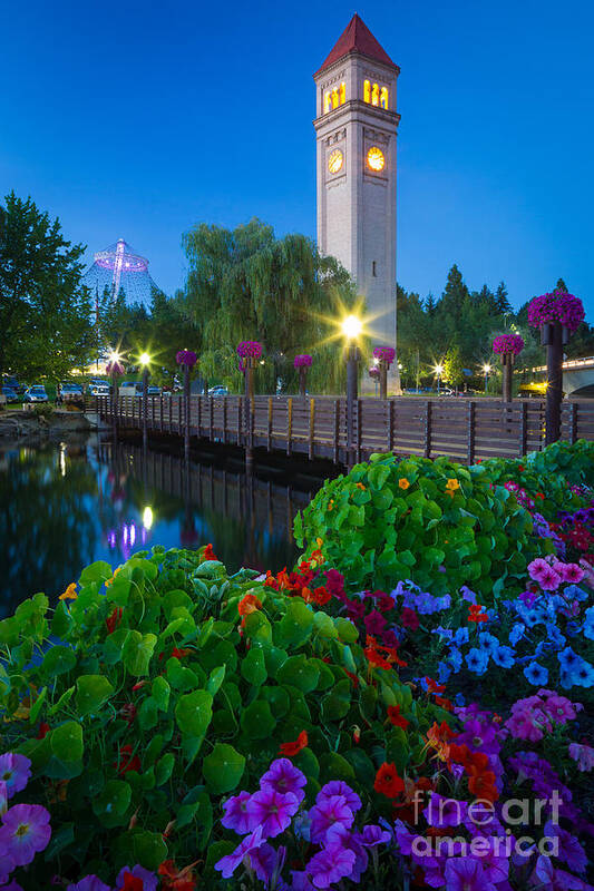 America Poster featuring the photograph Spokane Clocktower by Night by Inge Johnsson