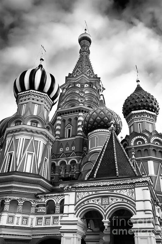 Moscow Poster featuring the photograph St Basils Cathedral in Moscow Russia Black and white by Maxim Images Exquisite Prints