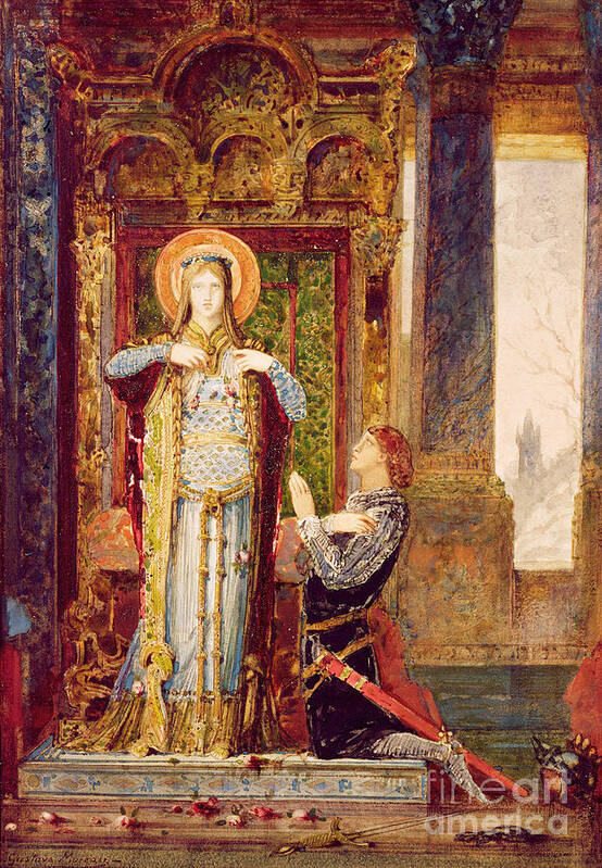 Saint; Female; Elizabeth; Queen; Knight; Male; Kneeling; Praying; Medieval; Symbolist; Elisabeth De Hongrie Poster featuring the painting St Elisabeth of Hungary or The Miracle of the Roses by Gustave Moreau