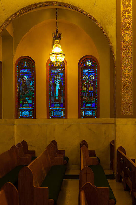 1948 Poster featuring the photograph Stained Glass Windows at St Sophia by Ed Gleichman