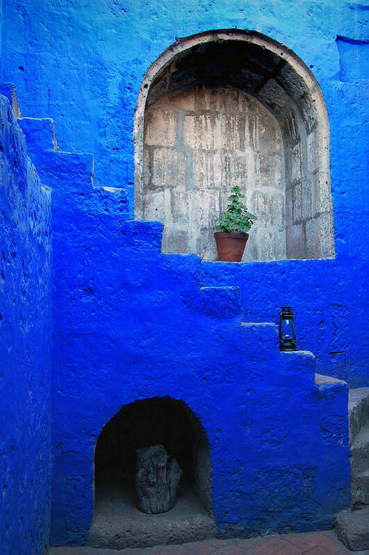 Monastery Poster featuring the photograph Staircase in blue courtyard by RicardMN Photography