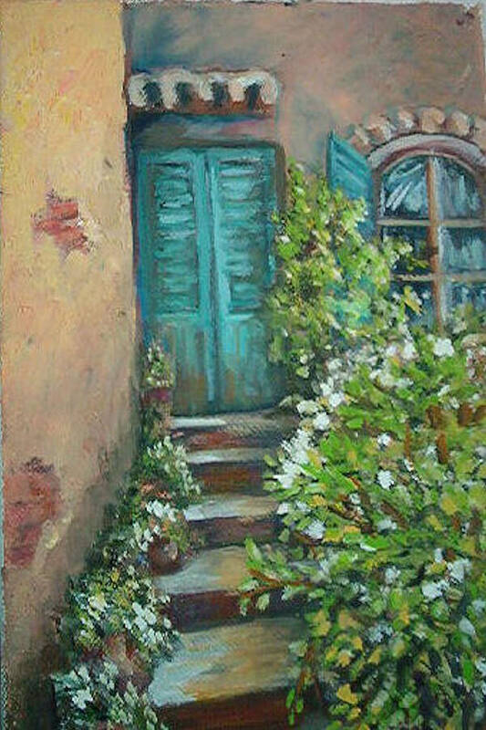 Entryway Poster featuring the painting Stairway in Mexico by Charme Curtin