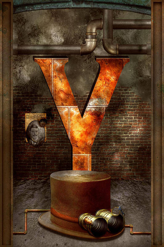 Self Poster featuring the photograph Steampunk - Alphabet - Y is for Yellow Goggles by Mike Savad