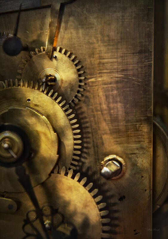 Clock Poster featuring the photograph Steampunk - Toothy by Mike Savad