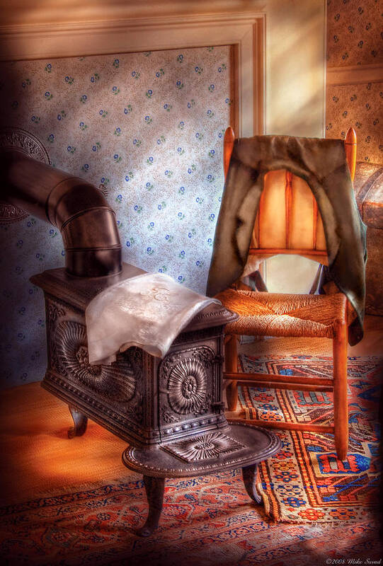 Savad Poster featuring the photograph Stove - The stove and the Chair by Mike Savad
