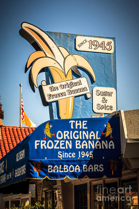 1945 Poster featuring the photograph Sugar and Spice Frozen Banana Sign on Balboa Island by Paul Velgos