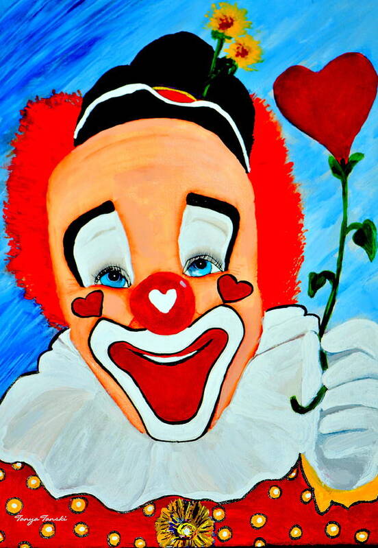 Clown Poster featuring the painting Sunny The Clown......... by Tanya Tanski