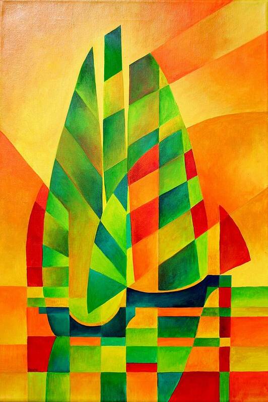 Sailboat Poster featuring the painting Sunset Sails and Shadows by Taiche Acrylic Art