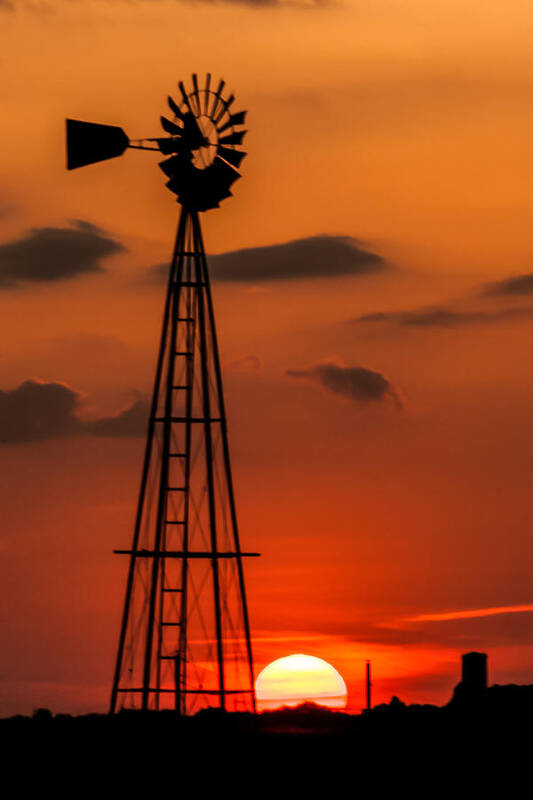 Jay Stockhaus Poster featuring the photograph Sunset Windmill by Jay Stockhaus