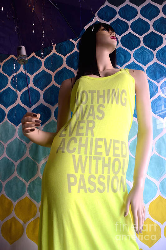 Mannequin Art Poster featuring the photograph Surreal Mannequin Female In Yellow Dress - Summer Fashion Photography - Typography Quote by Kathy Fornal