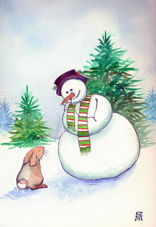 Snowman Poster featuring the painting The Carrot by Katherine Miller