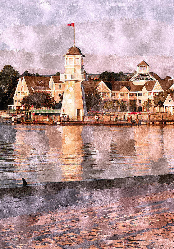 Lake Poster featuring the painting The Lighthouse At Crescent Lake by Ken Krolikowski