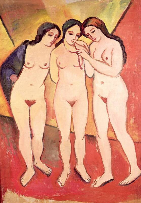 Nude Poster featuring the painting Three Naked Girls by August Macke