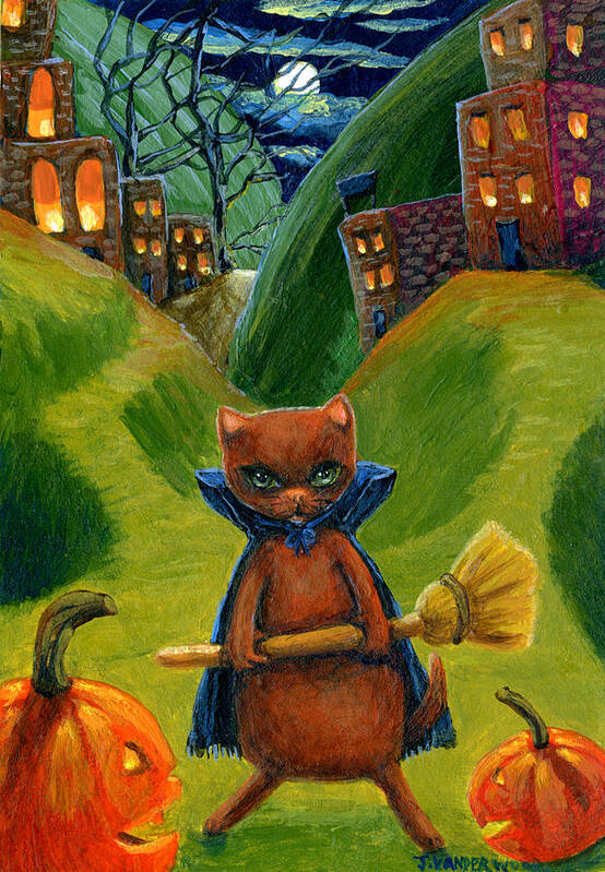 Cat. Pumpkins Poster featuring the painting Time Time Time to Tell by Jacquelin L Westerman