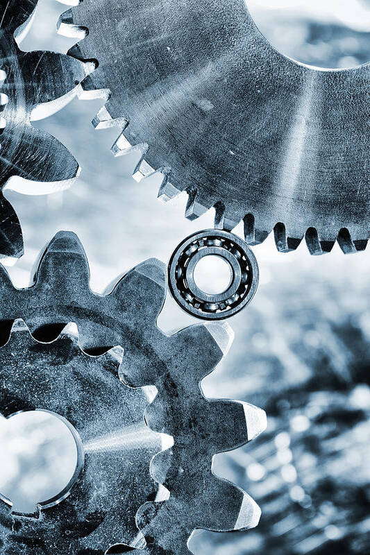 Gears Poster featuring the photograph Titanium And Steel Gears And Cogs by Christian Lagereek