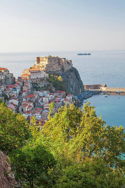 Bay Poster featuring the photograph Town View With Castello Ruffo, Scilla by Peter Adams