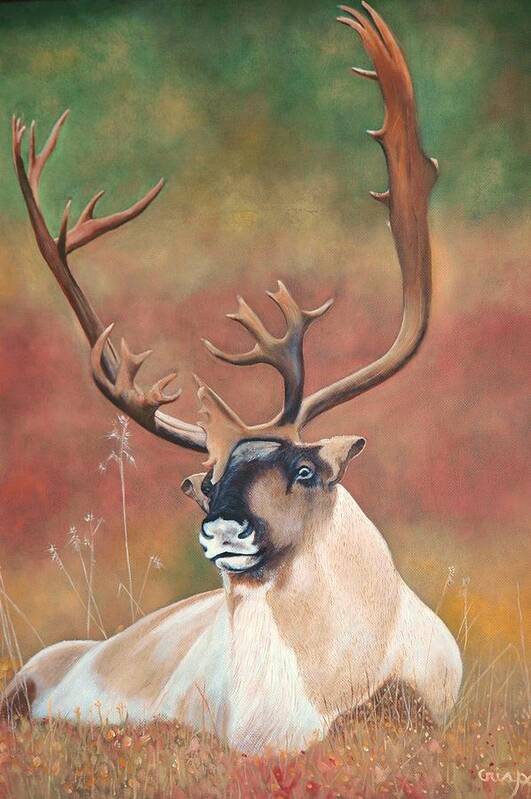 Wildlife Poster featuring the painting Tundra caribou by Jean Yves Crispo