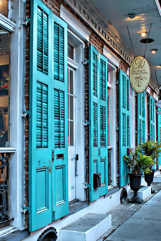 Turquoise Shutters Poster featuring the photograph Turquoise on Royal by Lynn Jordan