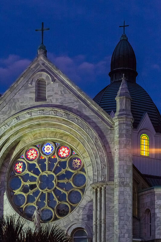 Architectural Features Poster featuring the photograph Twilight at Sacred Heart by Ed Gleichman