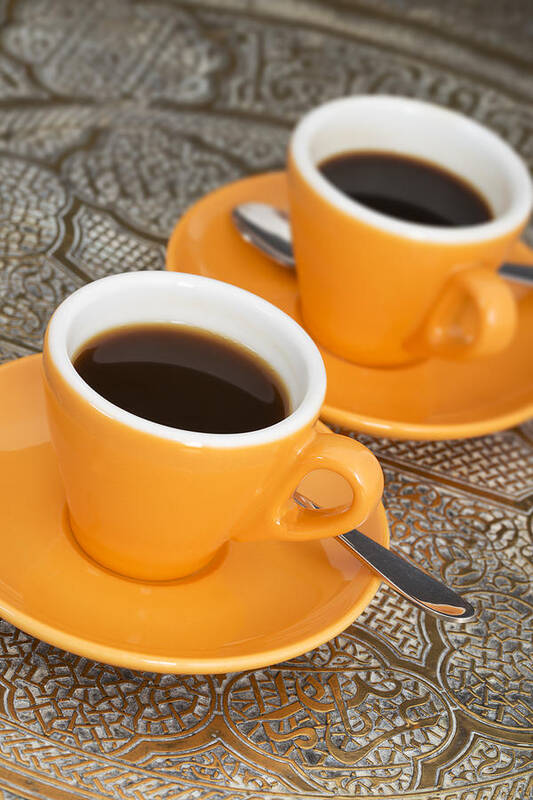 Coffee Poster featuring the photograph Two cups of espresso by Chevy Fleet