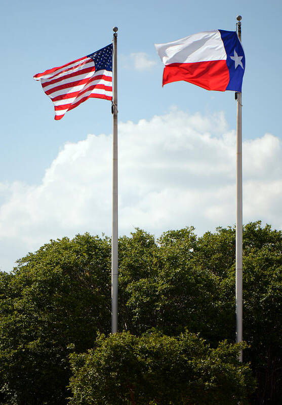 American Flag Poster featuring the photograph Two Flags in Texas by Connie Fox