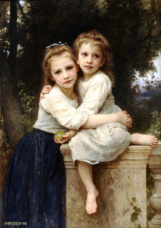 Two Sisters Poster featuring the digital art Two Sisters by William Bouguereau