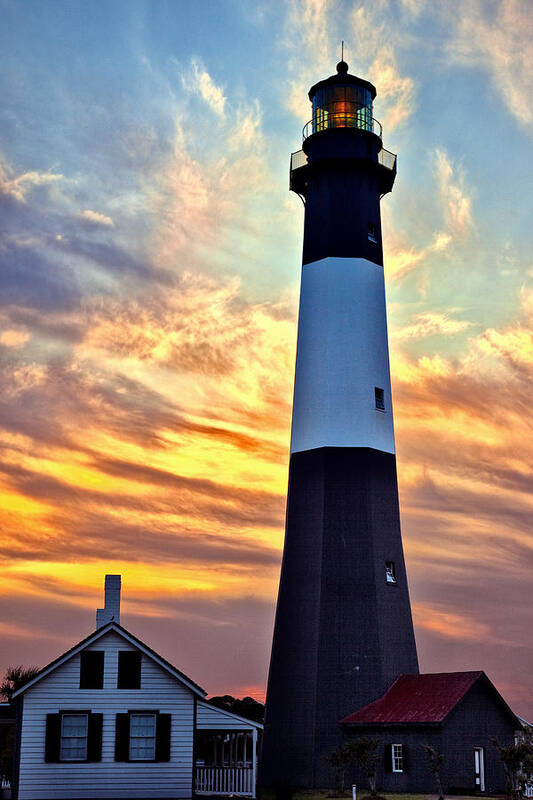 Tybee Island Lighthouse Poster featuring the photograph Tybee Island Light at Sunset by Diana Powell