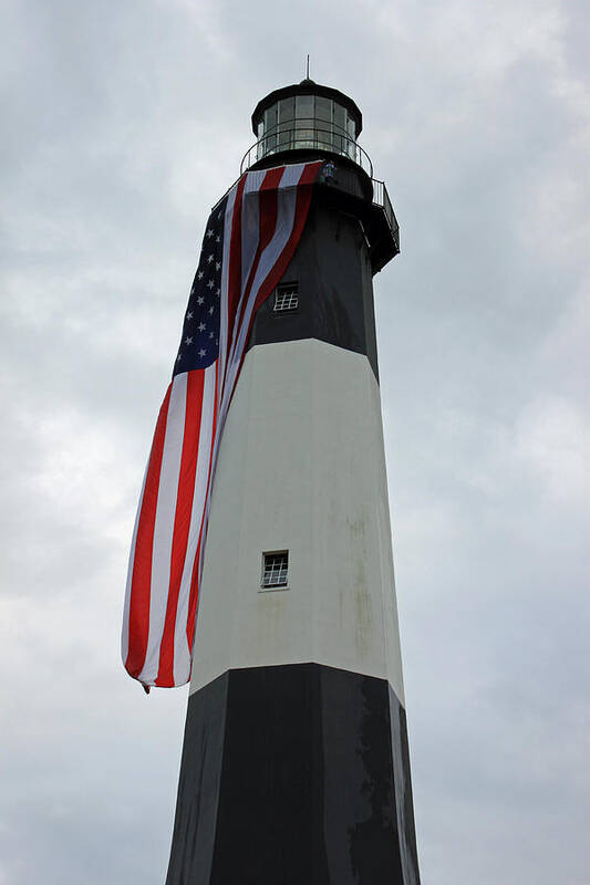 Tybee Island Poster featuring the photograph Tybee Island Lighthouse - Red White and Blue detail by Suzanne Gaff