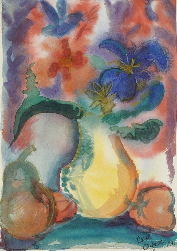 Pears Poster featuring the painting Vase still life 1 by Carol Oufnac Mahan