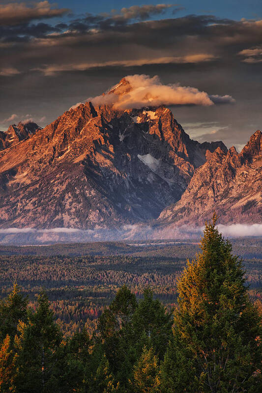 Autumn Poster featuring the photograph Veiled Tetons by Mark Kiver