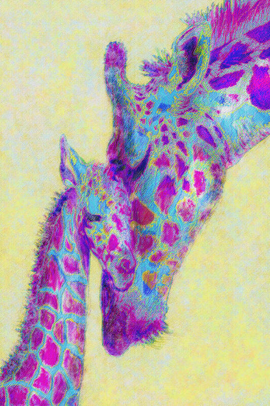  Jane Schnetlage Poster featuring the digital art Violet Giraffes by Jane Schnetlage