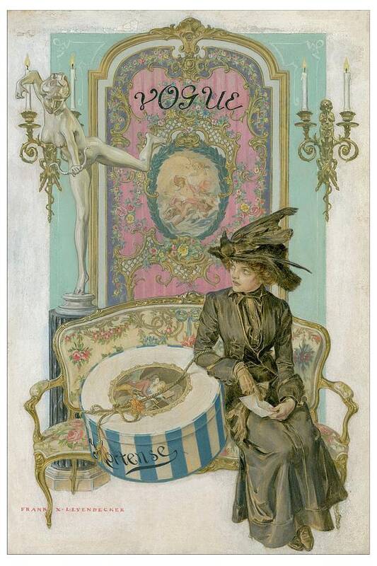 Fashion Poster featuring the digital art Vogue Cover Illustration Of A Woman Sitting by Frank X. Leyendecker