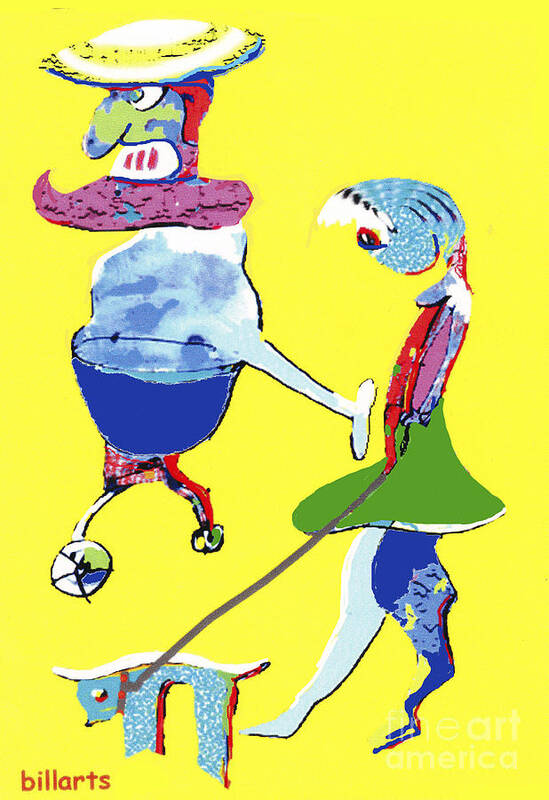 Drawing Poster featuring the drawing Walking The Dog by Bill Thomson