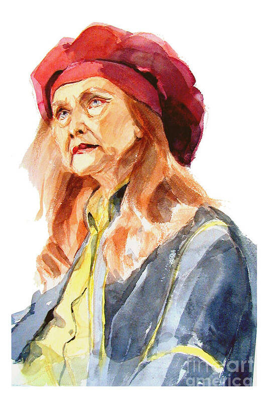 Watercolor Portrait Of Old Woman Poster featuring the painting Watercolor Portrait of an old lady by Greta Corens