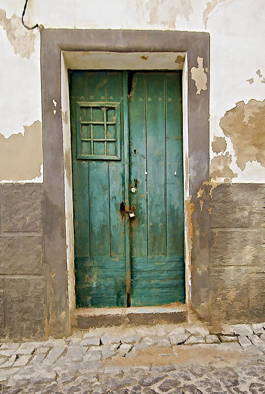Canvas Poster featuring the photograph Weathered Green Door of Serpa by David Letts