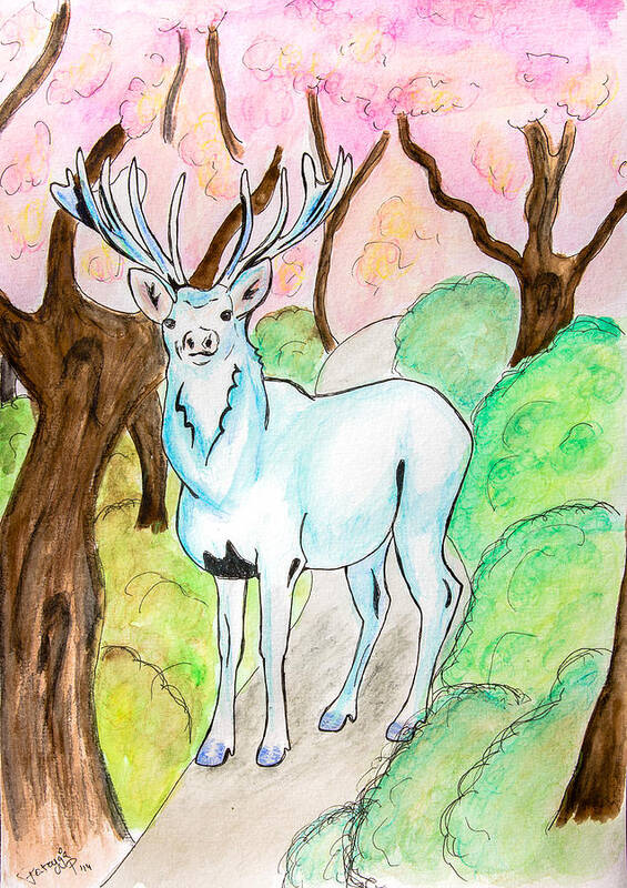 White Stag Poster featuring the painting White Stag by Pati Photography