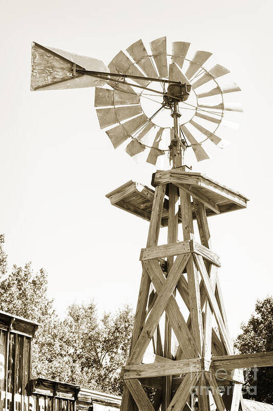 Windmill Poster featuring the photograph Windmill Antique in Sepia black and White 3005.01 by M K Miller