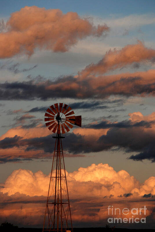 West Texas Poster featuring the photograph Windmill at Sunset V by Cindy McIntyre