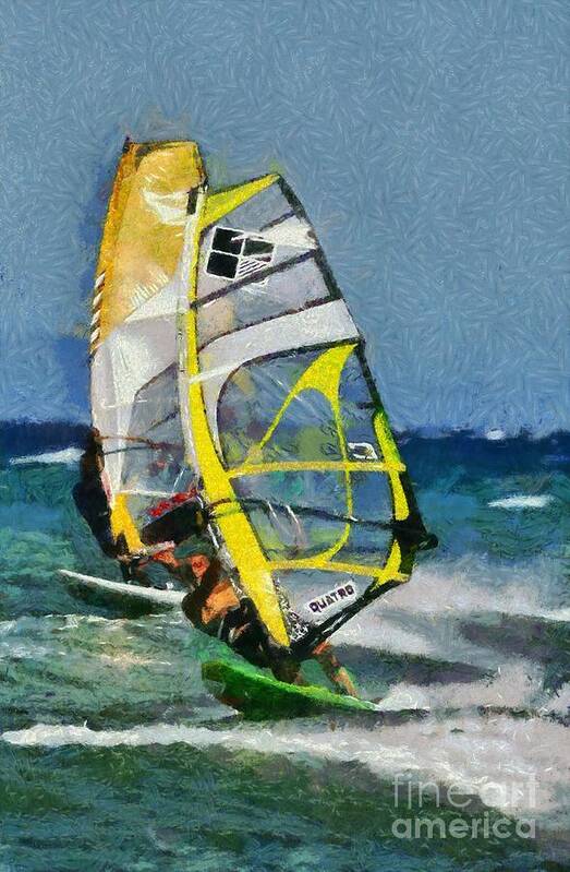 Windsurfing Poster featuring the painting Windsurfing by George Atsametakis