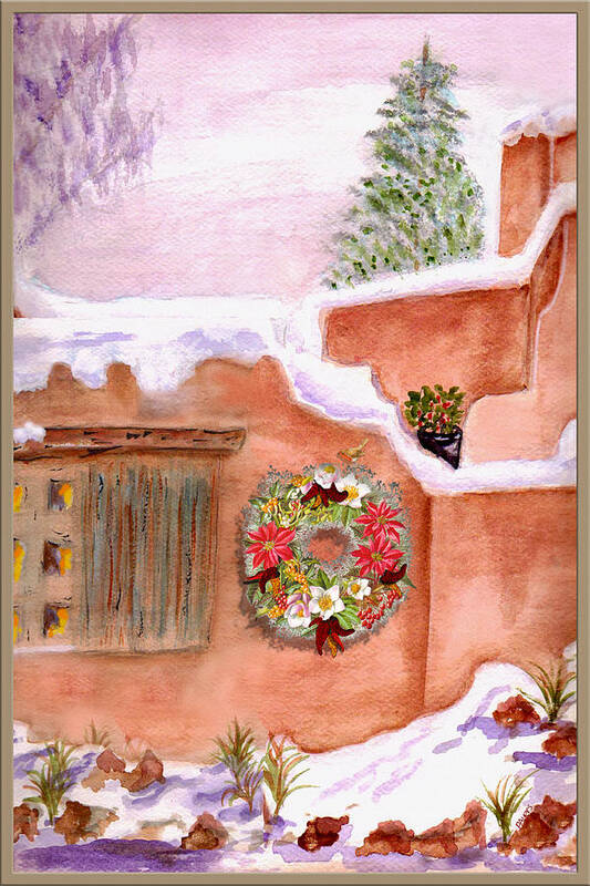 Southwestern Poster featuring the mixed media Winter Season Adobe by Paula Ayers