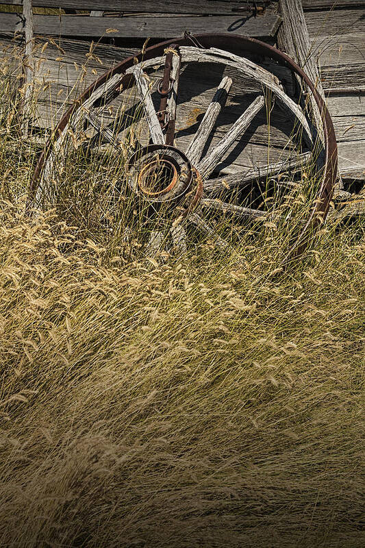 Art Poster featuring the photograph Wooden Wheel of a Broken Farm Wagon by Randall Nyhof