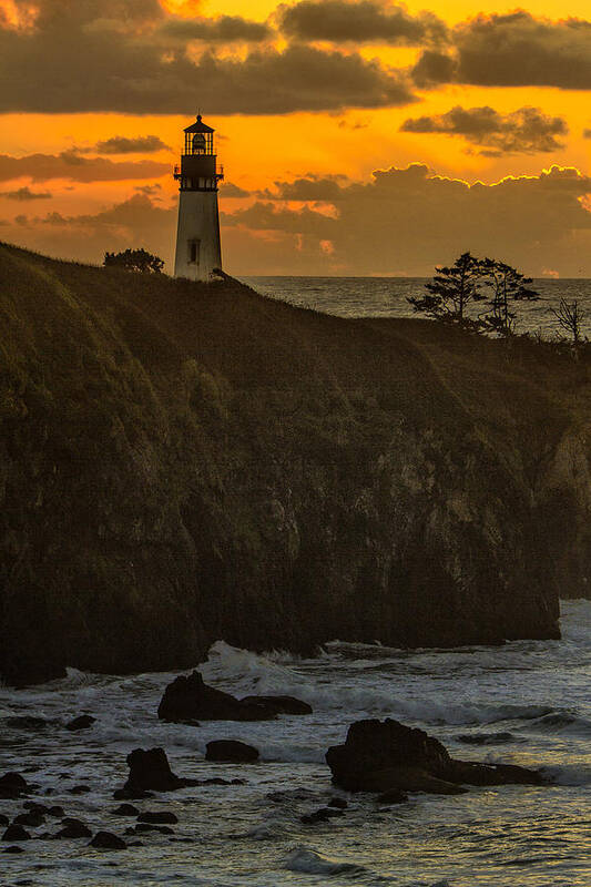 Yaquina Light Poster featuring the photograph Yaquina Light at Sunset by Diana Powell