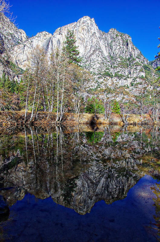 Blue Sky Poster featuring the photograph Yosemite Falls Winter Reflection by Scott McGuire