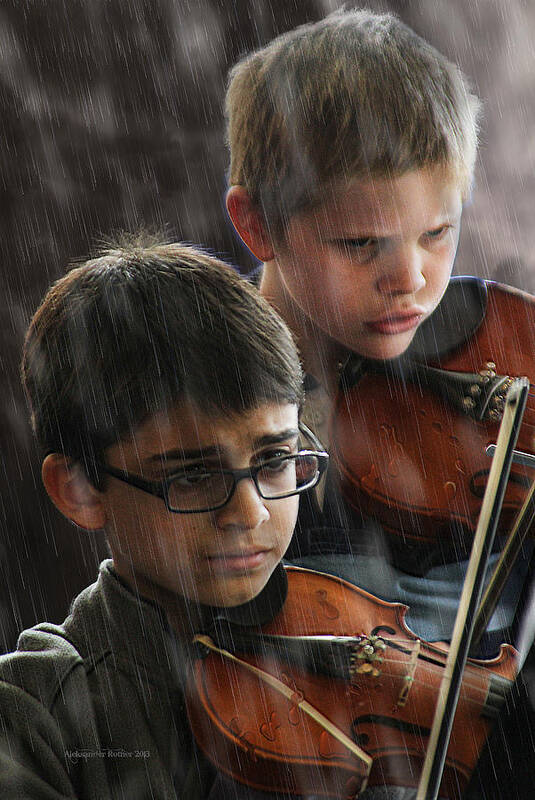 Two Violin Players Poster featuring the photograph Young Musicians Impression #45 by Aleksander Rotner