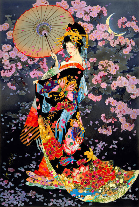 Adult Poster featuring the digital art Yozakura by MGL Meiklejohn Graphics Licensing
