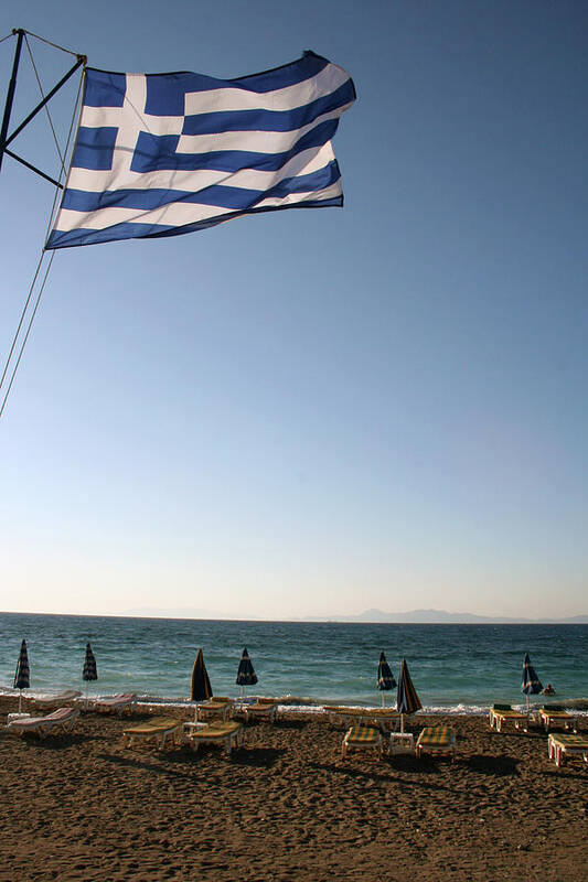 Greece Poster featuring the photograph Greek Flag over Sandy Beaches #1 by La Dolce Vita
